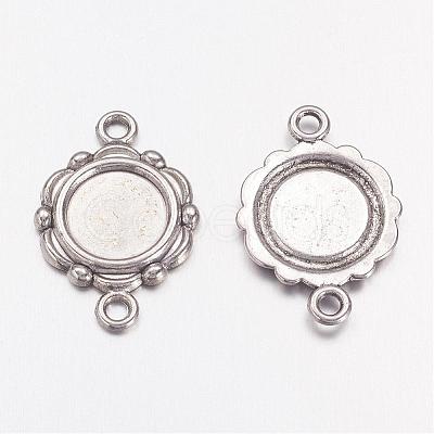 Antique Silver Alloy Tibetan Style Cabochon Connector Settings X-TIBEP-0578-S-FF-1