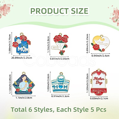 30Pcs 6 Styles Mother's Day Alloy Enamel Pendants ENAM-SZ0003-47-1