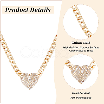 ANATTASOUL 2Pcs 2 Colors Crystal Rhinestone Heart Pendant Necklaces Set with Alloy Curb Chains NJEW-AN0001-88-1