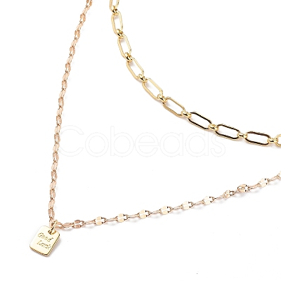 2Pcs 2 Style Rectangle with Good Luck Pendant Necklaces Set NJEW-JN04009-1