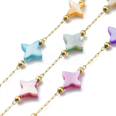 Colorful Natural Shell Star & Brass Beaded Link Chains CHS-C008-03G-1