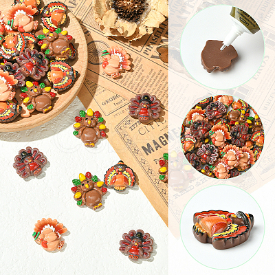 40Pcs 4 Styles Thanksgiving Resin Cabochons RESI-SC0036-39-1