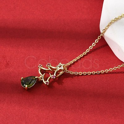 Christmas Tree Brass Micro Pave Cubic Zirconia Pendants Necklaces NJEW-L468-01G-B02-1