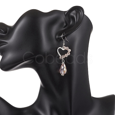 Heart with Teardrop Electroplate Glass Dangle Earrings for Women EJEW-JE06803-01-1