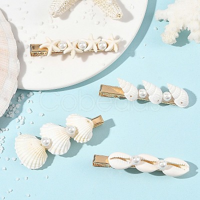 4Pcs 4 Styles Natural Shell Alligator Hair Clips PHAR-TA000002-1