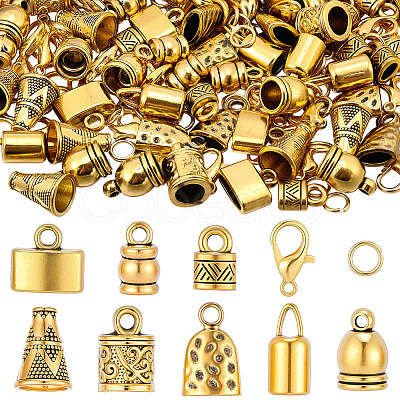 80Pcs 8 Styles Tibetan Style Alloy Cord Ends FIND-SC0022-17-1