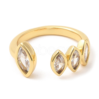 Rack Plating Brass Pave Clear Cubic Zirconia Open Cuff Rings for Women RJEW-Q770-31G-1