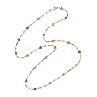 304 Stainless Steel Enamel Colorful Heart Link Chain Necklaces for Women NJEW-JN05899-1
