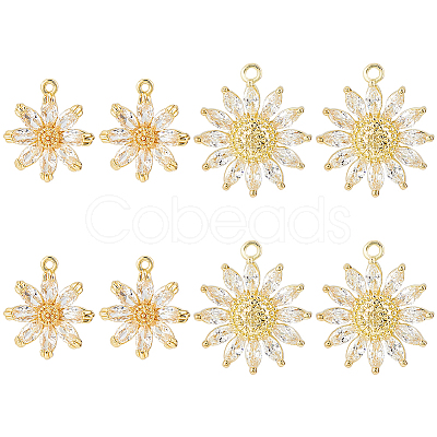 8Pcs 2 Styles Brass Micro Pave Cubic Zirconia Pendants KK-HS0015-18-1