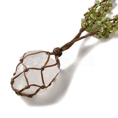 Natural Quartz Crystal Braided Bead Pendant Necklacess NJEW-K258-05B-1