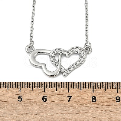 Brass Micro Pave Clear Cubic Zirconia Double Heart Pendant Necklaces NJEW-K280-05P-1