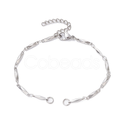 Tarnish Resistant 304 Stainless Steel Faceted Bar Link Chain Bracelet Makings AJEW-JB01184-02-1