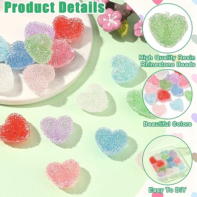 16Pcs 8 Colors Drusy Heart Resin Rhinestone Beads RESI-YW0006-24-1
