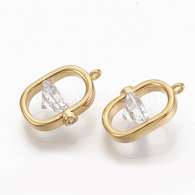 Brass Clear Cubic Zirconia Charms ZIRC-Q021-033G-NF-1