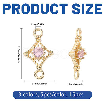 15Pcs 3 Colors Brass Pave Cubic Zirconia Connector Charms KK-CA0003-86-1