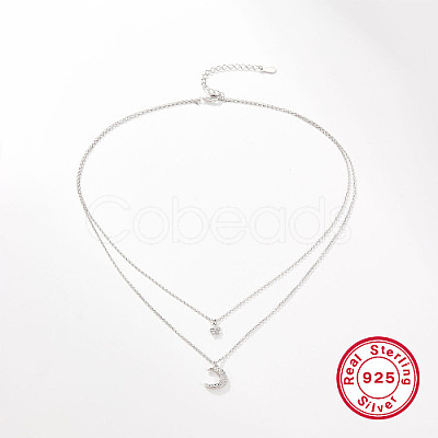 Anti-Tarnish Rhodium Plated 925 Sterling Silver Double Layer Necklaces AZ0813-1