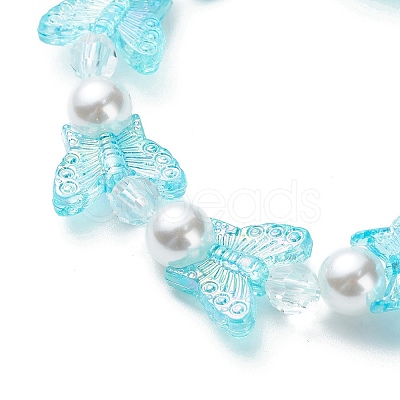 4Pcs 4 Color Acrylic Butterfly & Plastic Pearl Beaded Stretch Bracelets BJEW-JB08859-1