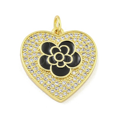 Rack Plating Heart with Flower Brass Micro Pave Clear Cubic Zirconia KK-Z053-23G-1