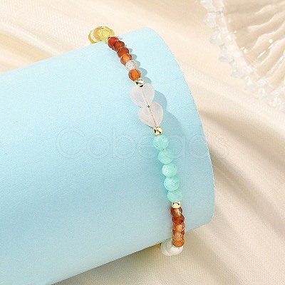 Faceted Natural Yellow Opal & Amazonite & Carnelian Beaded Bracelets for Women BJEW-JB14487-1