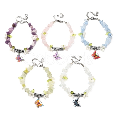 5Pcs Printed Alloy Butterfly Charm Bracelets BJEW-JB12404-1