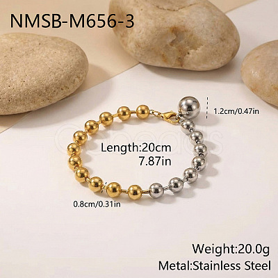 Duo Tone 304 Stainless Steel Ball Charm Round Beaded Bracelets for Women WGBF083-01-1