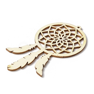 10Pcs Woven Net/Web with Feather Unfinished Blank Wooden Pendants for Painting Arts FIND-R052-01B-1
