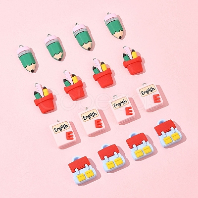 16Pcs 4 Styles Stationery Theme Resin Pendants RESI-FS0001-89-1