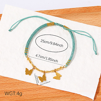 Boho 304 Stainless Steel Charm Braided Cotton Cord Adjustable Bracelets WG43BF0-01-1