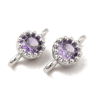 Brass Pave Purple Glass Connector Charms KK-F860-75P-01-1