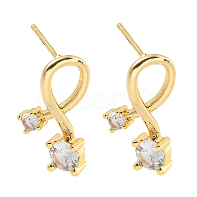 Brass Micro Pave Clear Cubic Zirconia Earring LS-EJEW-U009-01G-1