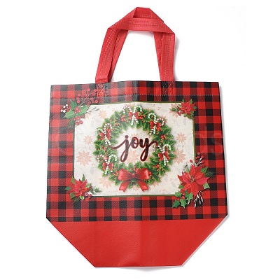Christmas Theme Tartan Non-woven Fabric Gift Tote Bags with Handle ABAG-G017-01D-1