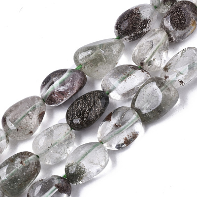 Natural Green Lodolite Quartz/Garden Quartz/Green Phantom Quartz Beads Strands G-N0326-027-1