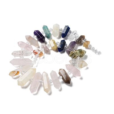 Natural Rose Quartz & Quartz Crystal & Tiger Eye & Labradorite & Black Agate & Red Jasper Beads Strands G-H247-06B-1
