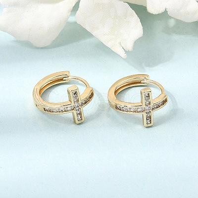 Brass Micro Pave Cubic Zirconia Hoop Earrings KK-CBACA55-18G-1