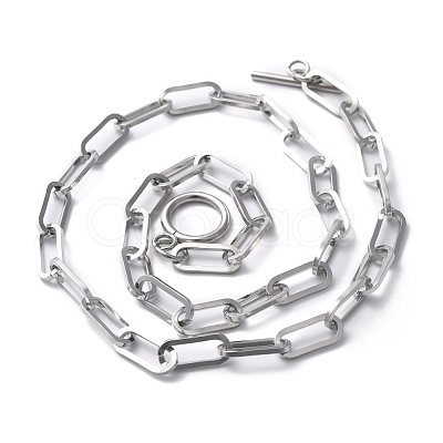 Non-Tarnish 304 Stainless Steel Paperclip Chain Necklaces NJEW-O124-01P-1