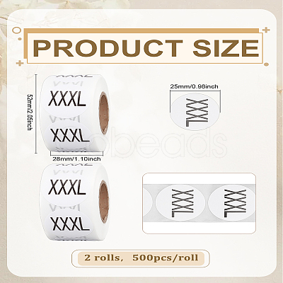 2 Rolls Paper Self-Adhesive Clothing Size Labels Sticker Rolls DIY-LP0005-32G-1