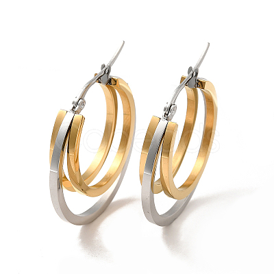 Two Tone 304 Stainless Steel Triple Circle Hoop Earrings for Women EJEW-I272-01GP-1