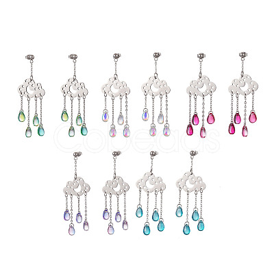 Long Chain with Transparent Glass Beads Dangle Stud Earrings EJEW-JE05245-1