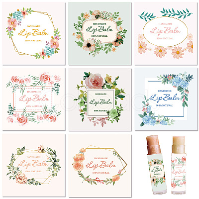 80Pcs 8 styles Paper Lip Balm Adhesive Label Stickers STIC-WH0026-017-1
