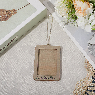 Rectangle with Word I Love You Mom Wood Hanging Photo Frame HJEW-SP0001-19B-1