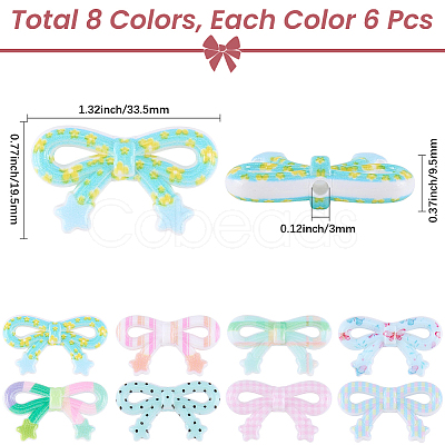 48Pcs 8 Colors Printed Opaque Acrylic Beads MACR-SC0002-64-1