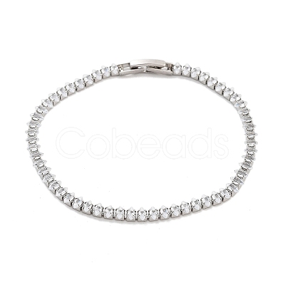 Brass Pave Clear Cubic Zirconia Horse Eye Link Bracelets BJEW-YWC0002-03A-P-1