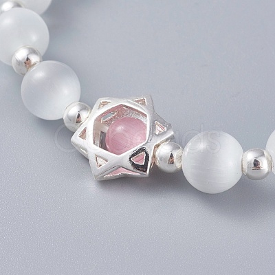 Cat Eye Round Bead Stretch Bracelets BJEW-L037-13A-1