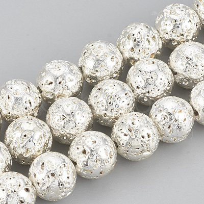 Electroplated Natural Lava Rock Beads Strands X-G-T061-55E-8mm-1