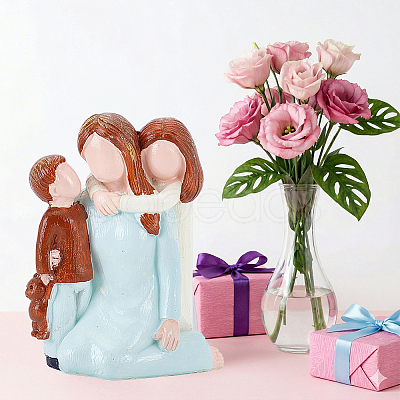 Mother & Daughter & Son Resin Sculpture Display Decorations DJEW-WH0053-82B-1
