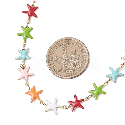 Ocean 304 Stainless Steel Colorful Enamel Starfish Fish Turtle Link Chain Necklaces for Women NJEW-JN05806-1
