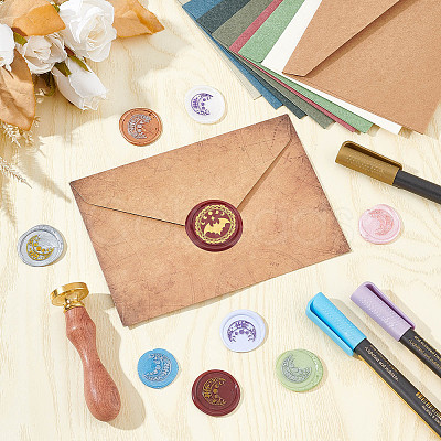 Brass Wax Seal Stamp with Wood Handle AJEW-WH0412-0022-1