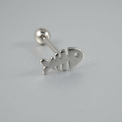304 Stainless Steel Fish Bone Straight Barbell 15 Gauge Piercing Tongue Rings for Women Men FS-WG89F3B-01-1