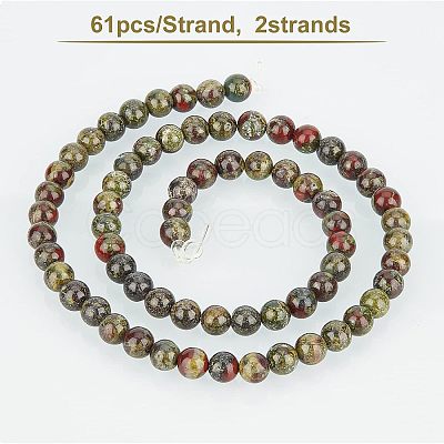 Olycraft Natural Dragon Blood Jasper Bead Strands G-OC0001-18-6mm-1