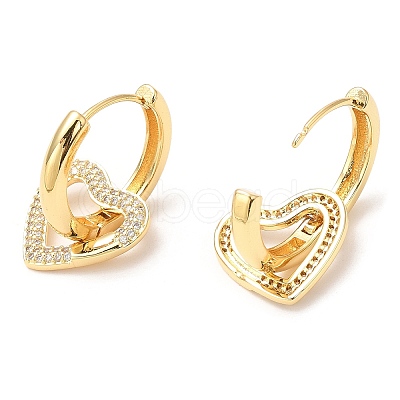 Rack Plating Brass Heart Dangle Hoop Earrings with Cubic Zirconia EJEW-A103-06G-1